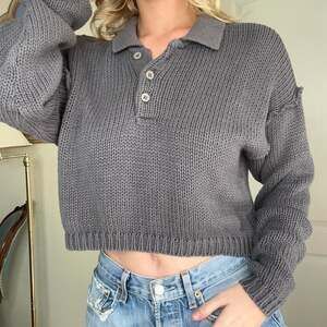 Vintage 90s Esprit chunky cropped knit sweater, grey, size S - Made in USA